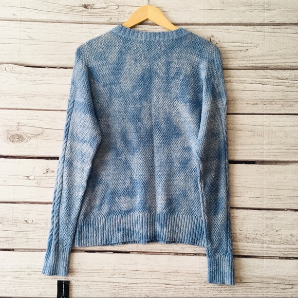 INC Chunky Cable Knit Blue Crew Neck Sweater - Picture 3 of 8